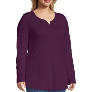Just My Size Women's Plus Size Long Sleeve Split Neck Tunic/Tee Purple